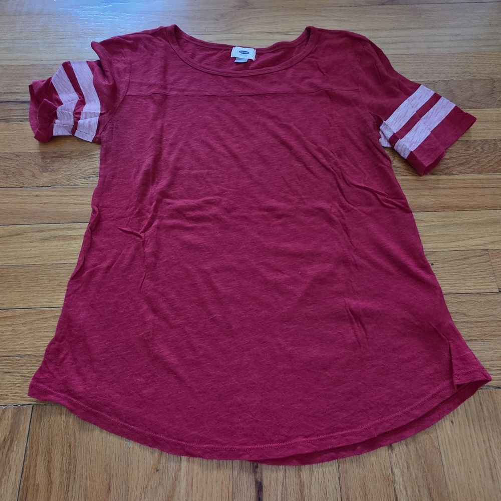 Red Shirt with Striped Sleeves